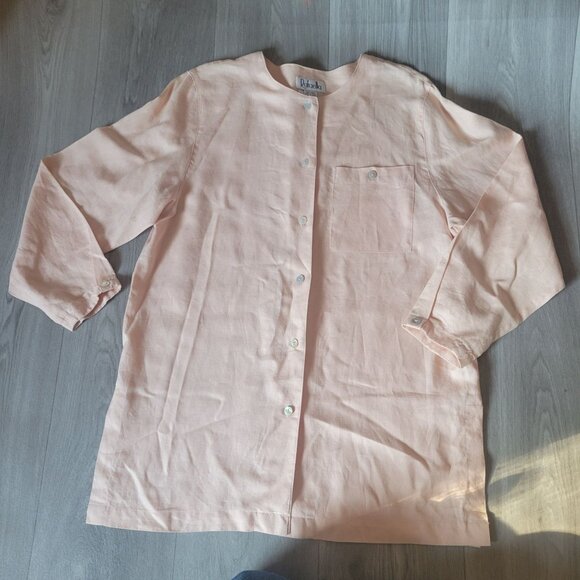Rafaella Womens Long Sleeve Button-Up Linen Shirt Peach Size L - Picture 2 of 5